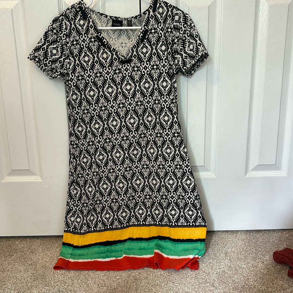 Rafaella Small Dress Black and White design with yellow, green and red stripes